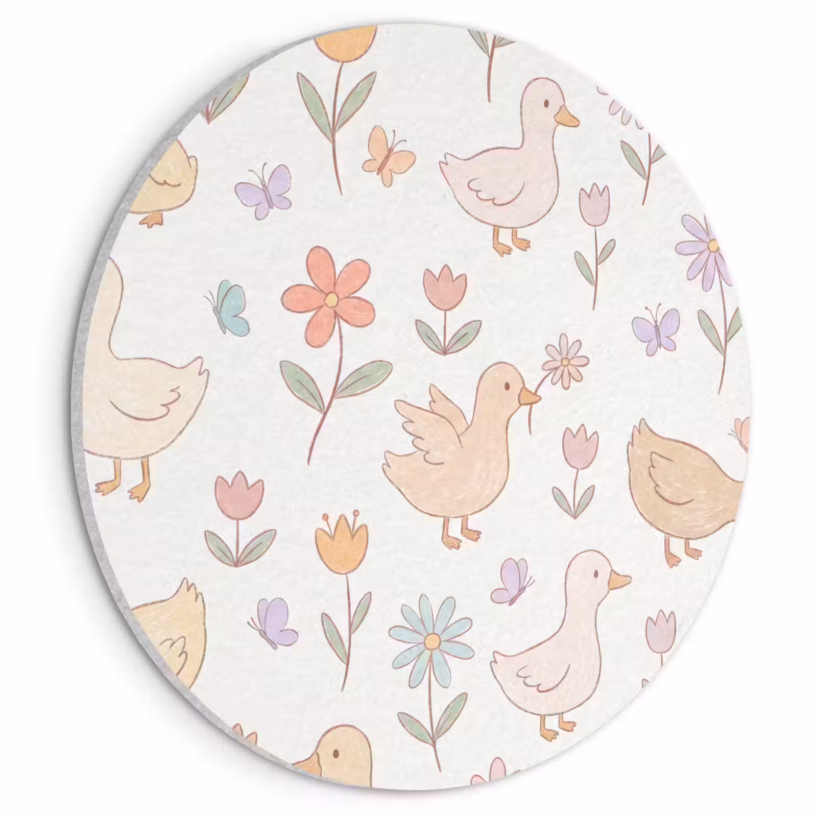 Akoestisch schilderij rond - Vogel - Bloemen - Patroon - Pastel - Dieren — 1