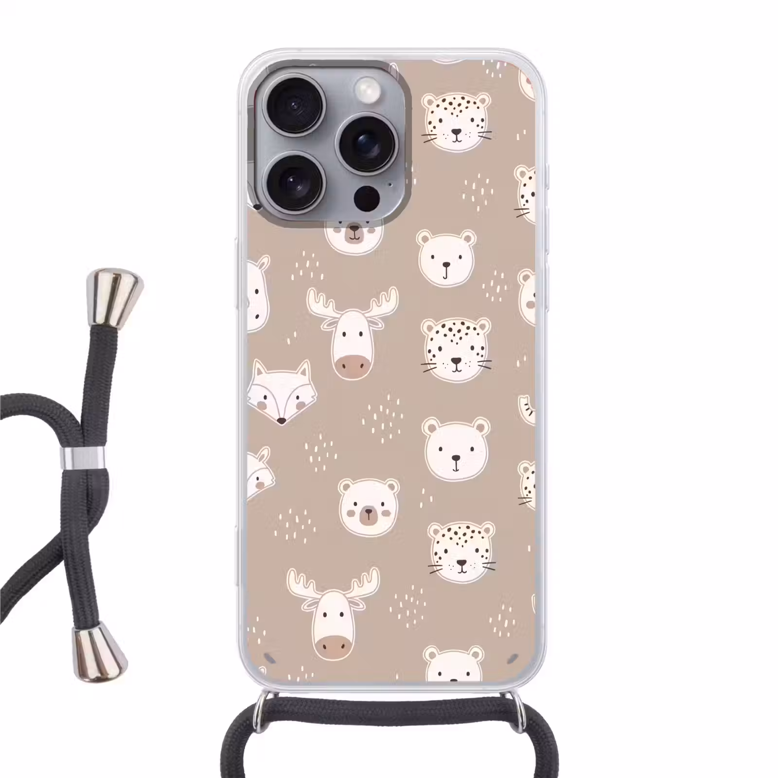 Telefoonhoesje met koord - Dieren - Patroon - Illustratie - Modern - Beige — 1