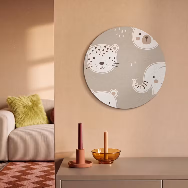 Akoestisch schilderij rond - Dieren - Patroon - Illustratie - Modern - Beige — 2