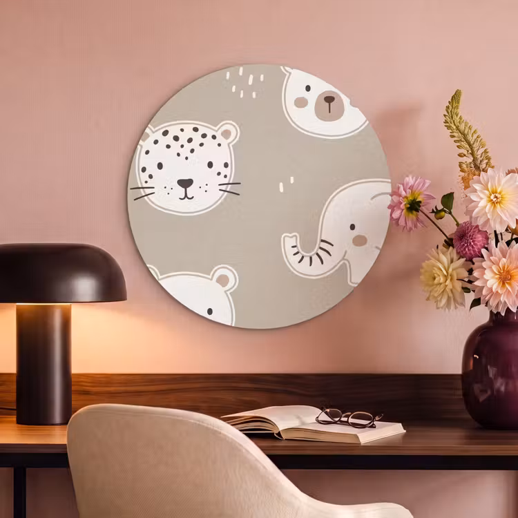 Akoestisch schilderij rond - Dieren - Patroon - Illustratie - Modern - Beige — 6