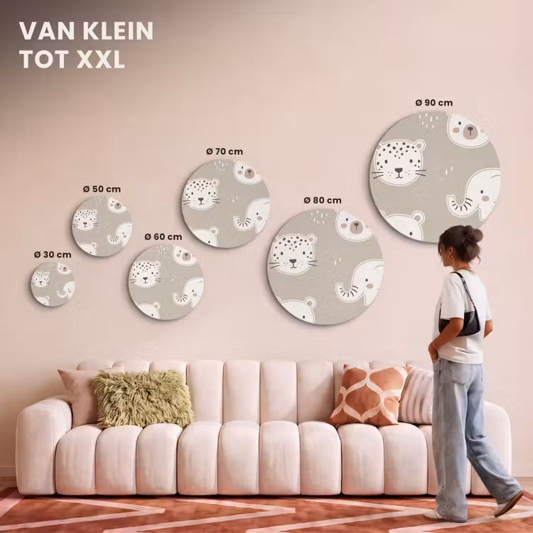 Akoestisch schilderij rond - Dieren - Patroon - Illustratie - Modern - Beige — 7
