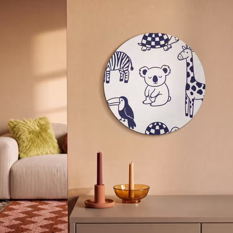 Akoestisch schilderij rond - Dieren - Patroon - Kinderkamer - Grafisch - Wit-Blauw — 2