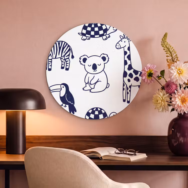Akoestisch schilderij rond - Dieren - Patroon - Kinderkamer - Grafisch - Wit-Blauw — 6