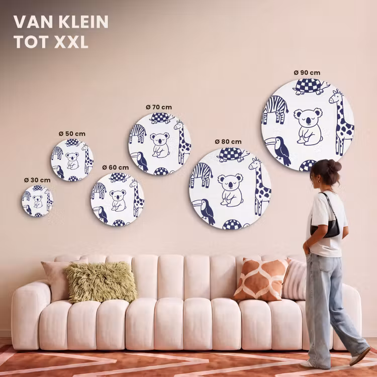 Akoestisch schilderij rond - Dieren - Patroon - Kinderkamer - Grafisch - Wit-Blauw — 7