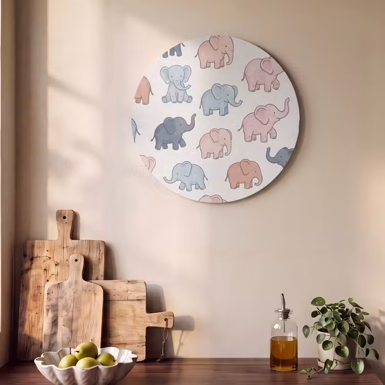 Akoestisch schilderij rond - Dieren - Patroon - Kinderkamer - Pastel - Speels — 4
