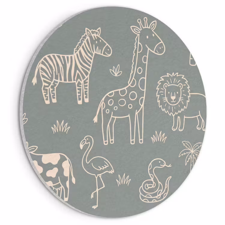 Akoestisch schilderij rond - Dieren - Safari - Patroon - Illustratie - Groen — 1