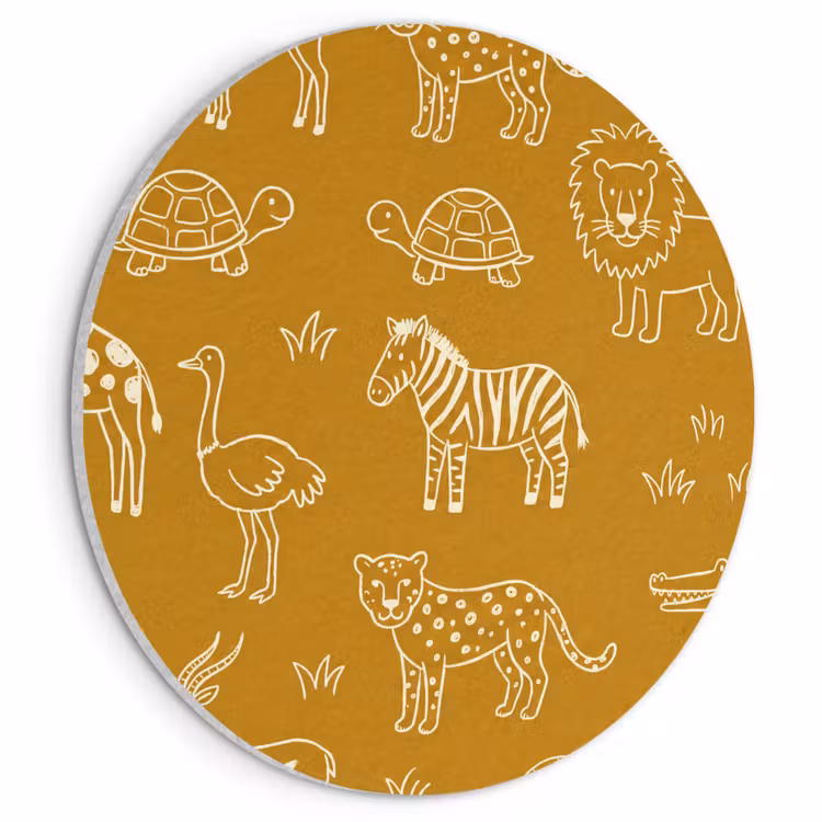 Akoestisch schilderij rond - Dieren - Safari - Patroon - Kinderlijk - Oker — 1
