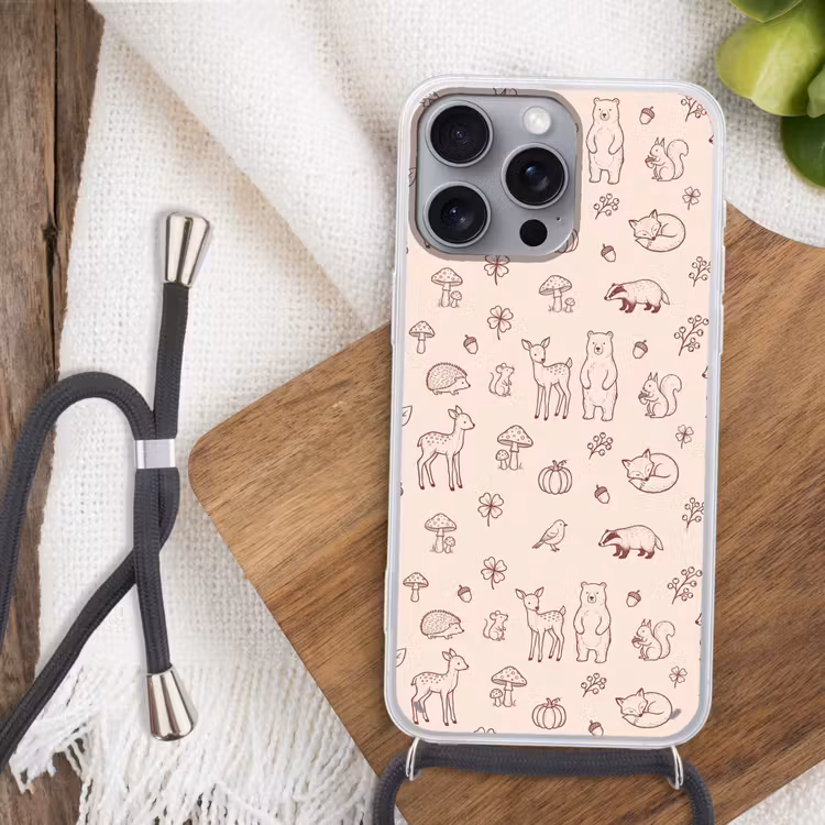 Telefoonhoesje met koord - Dieren - Bos - Natuur - Schets - Patroon — 3