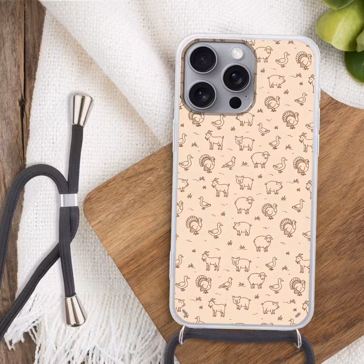 Telefoonhoesje met koord - Dieren - Patroon - Boerderij - Minimalistisch - Beige — 3