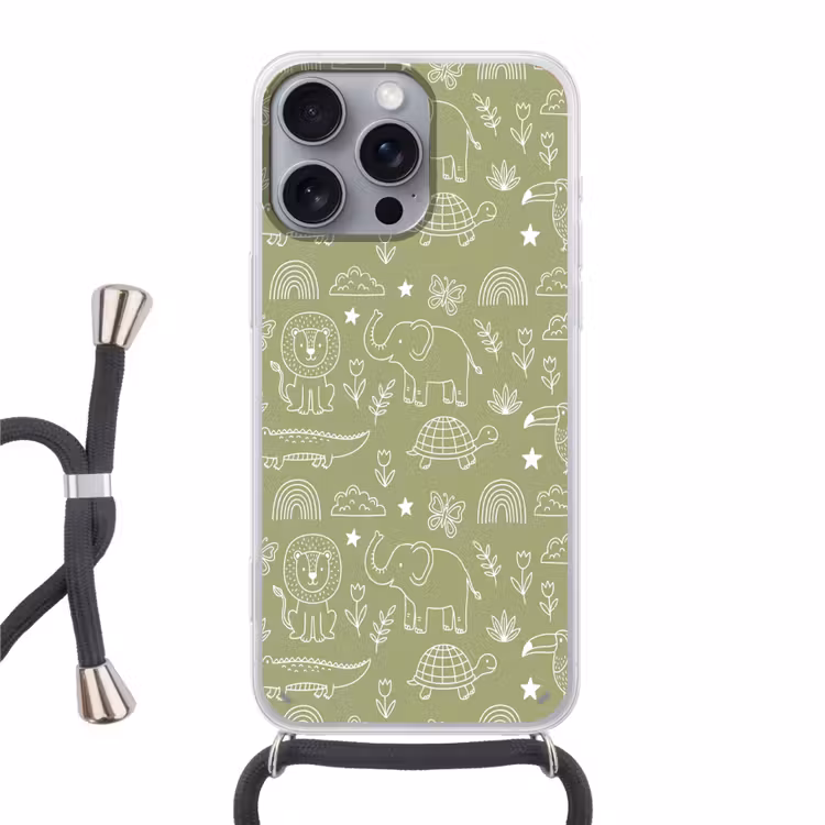 Telefoonhoesje met koord - Dieren - Patroon - Illustratie - Natuur - Groen — 1