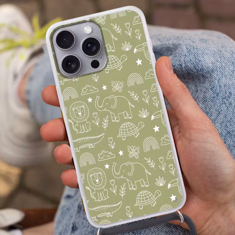 Telefoonhoesje met koord - Dieren - Patroon - Illustratie - Natuur - Groen — 2