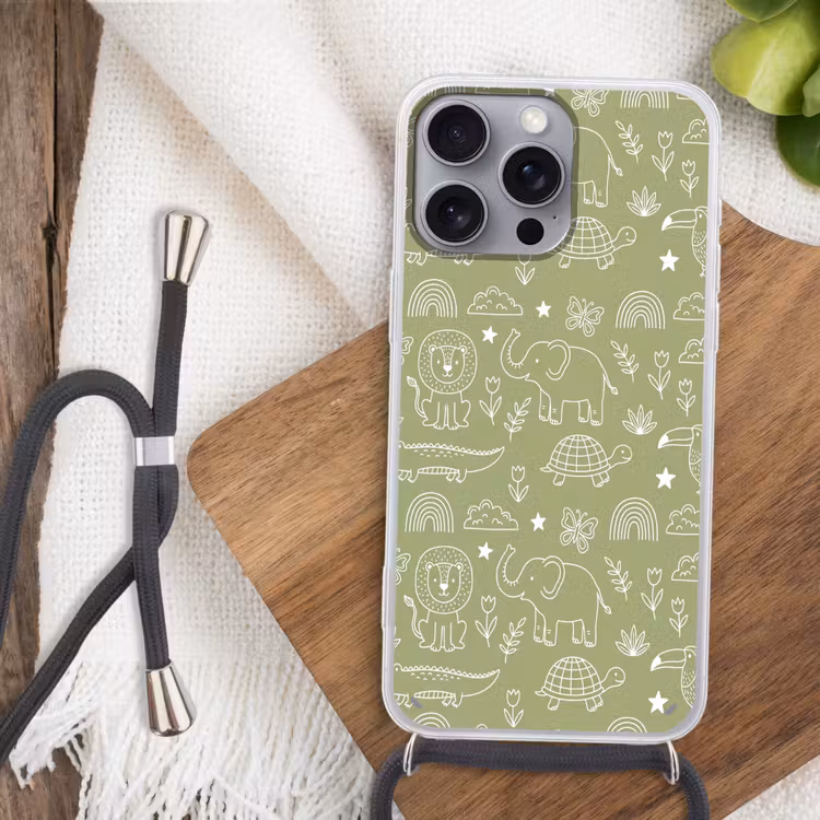 Telefoonhoesje met koord - Dieren - Patroon - Illustratie - Natuur - Groen — 3