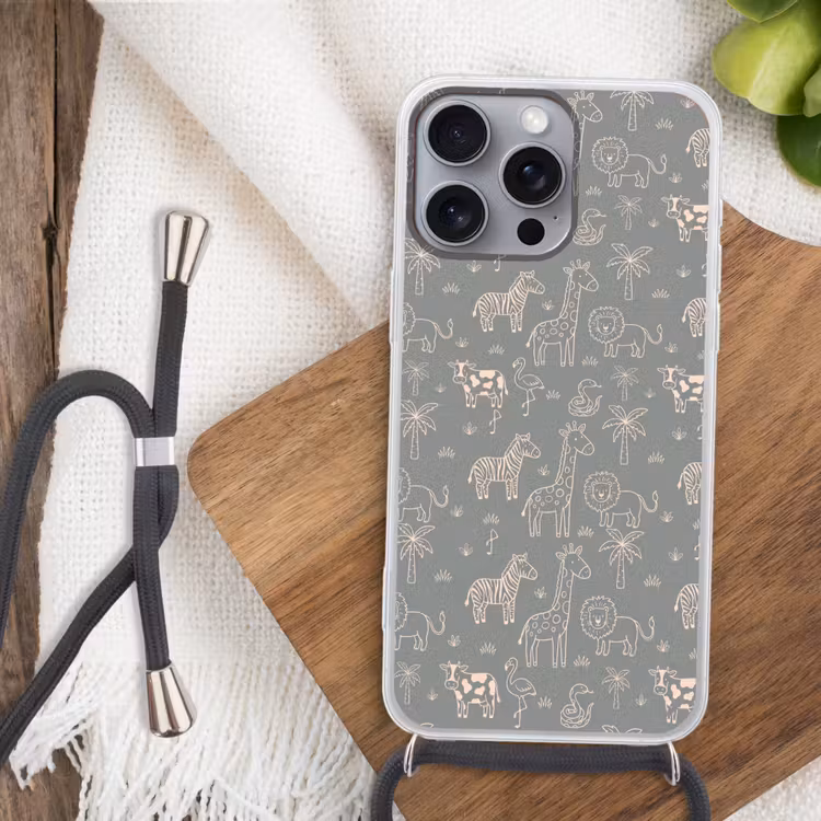 Telefoonhoesje met koord - Dieren - Safari - Patroon - Illustratie - Groen — 3