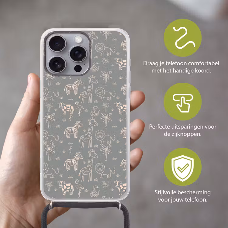 Telefoonhoesje met koord - Dieren - Safari - Patroon - Illustratie - Groen — 4