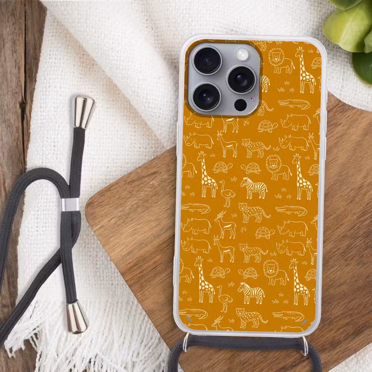 Telefoonhoesje met koord - Dieren - Safari - Patroon - Kinderlijk - Oker — 3