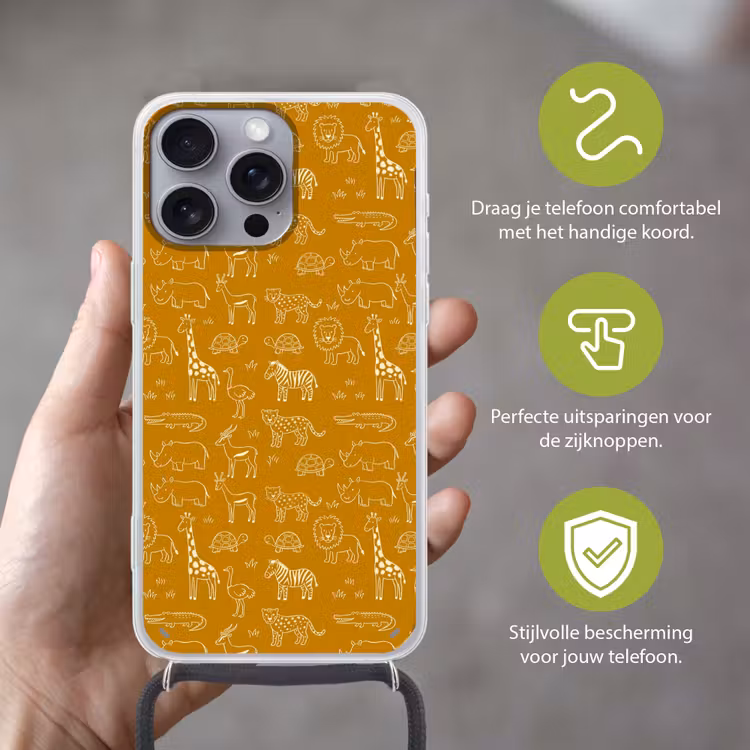 Telefoonhoesje met koord - Dieren - Safari - Patroon - Kinderlijk - Oker — 4