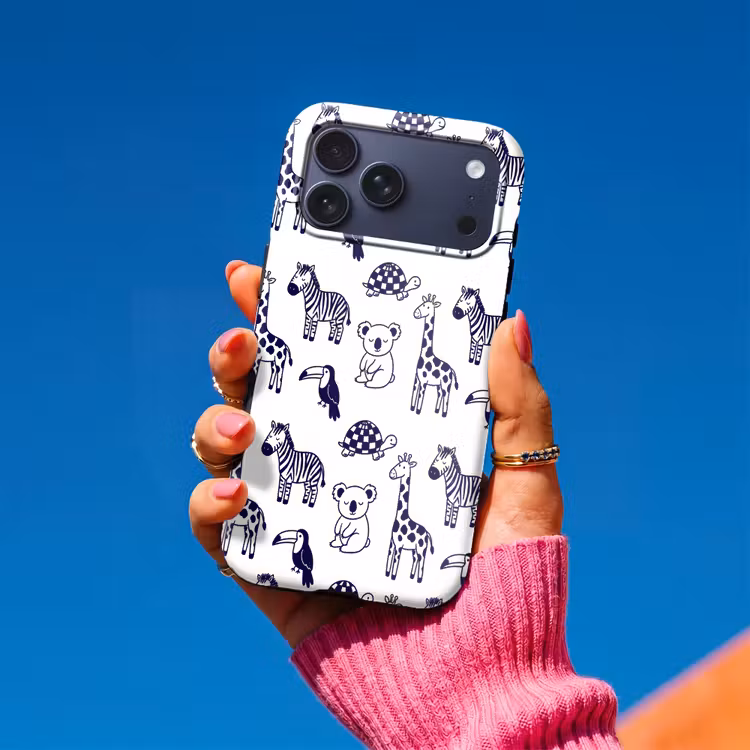 Telefoonhoesje Toughcase - Dieren - Patroon - Kinderkamer - Grafisch - Wit-Blauw — 2