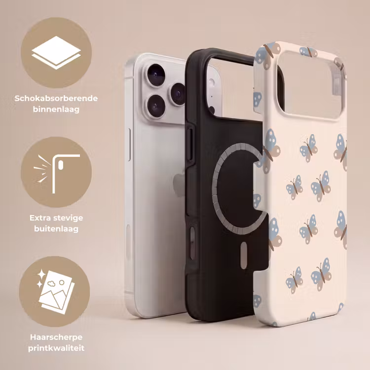 Telefoonhoesje Toughcase - Insect - Vlinderpatroon - Abstract - Blauw - Beige — 3