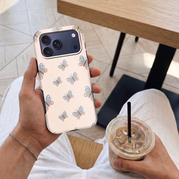 Telefoonhoesje Toughcase - Insect - Vlinderpatroon - Abstract - Blauw - Beige — 4