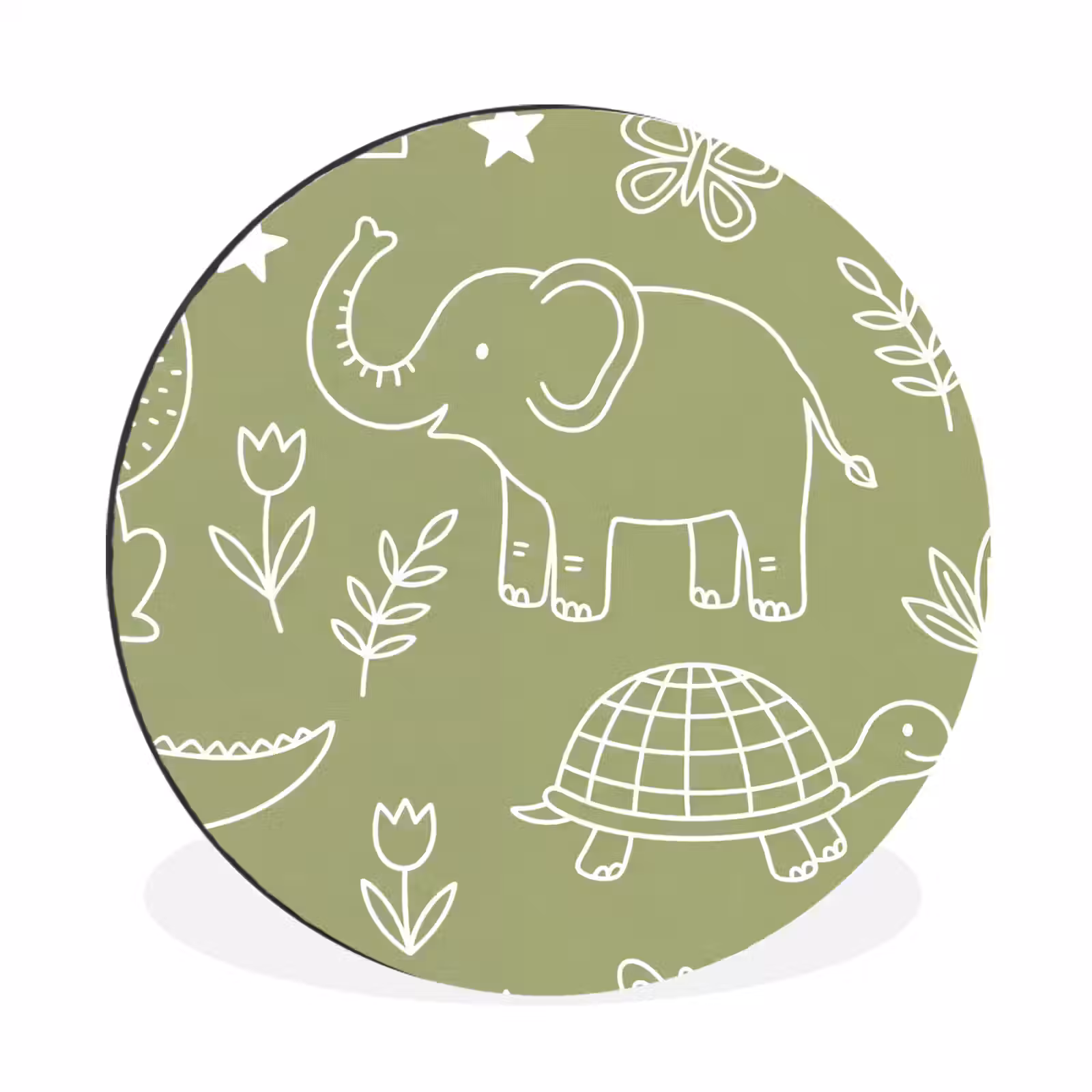 Wandcirkel - Aluminium - Dieren - Patroon - Illustratie - Natuur - Groen — 1