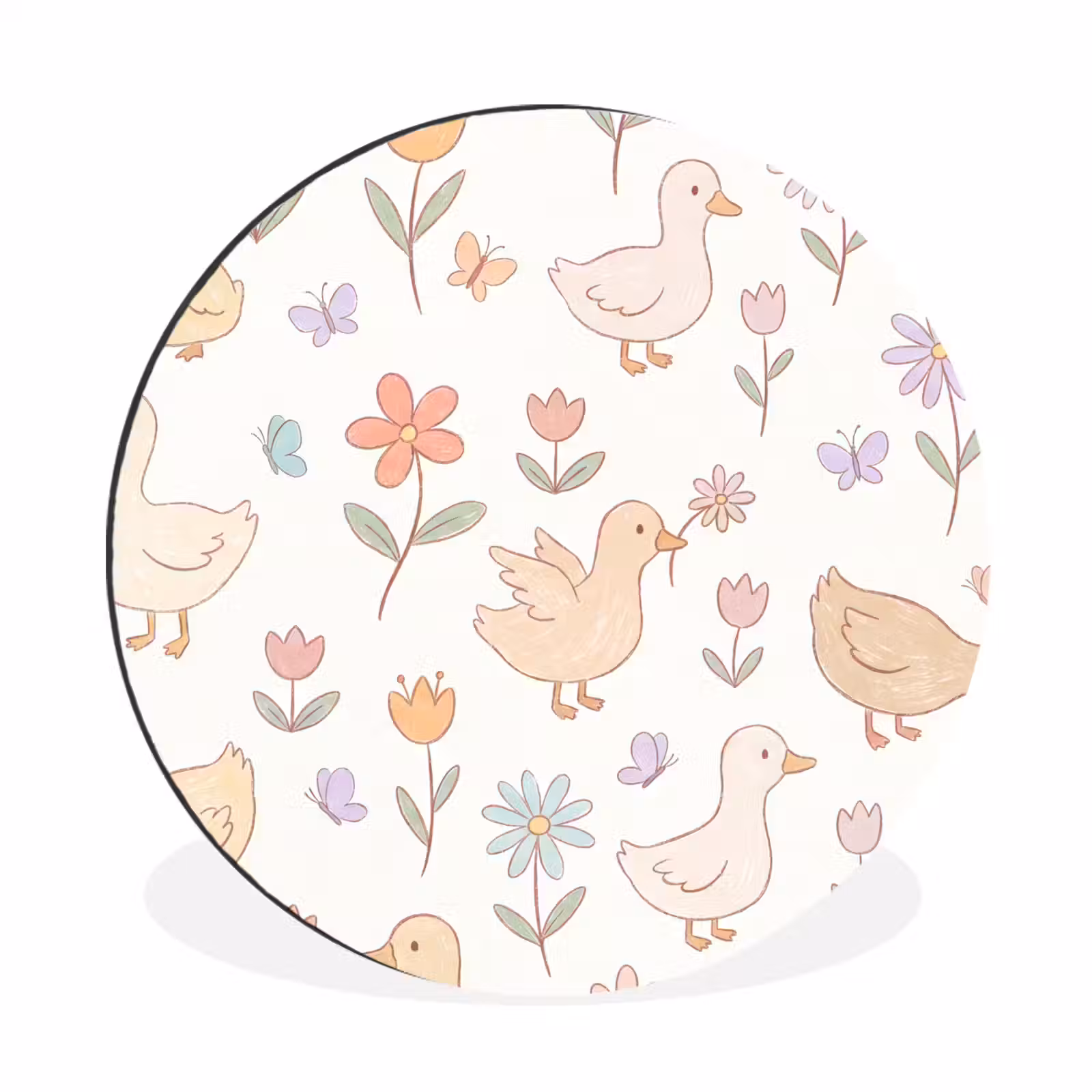 Wandcirkel - Aluminium - Vogel - Bloemen - Patroon - Pastel - Dieren — 1