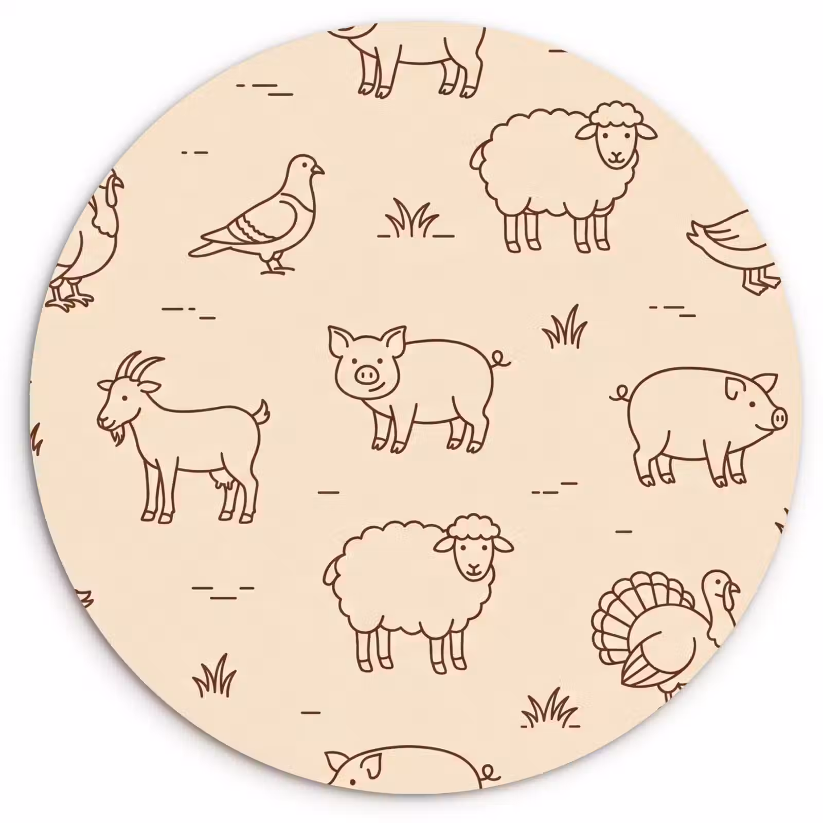 Wandcirkel - Glas - Dieren - Patroon - Boerderij - Minimalistisch - Beige — 1