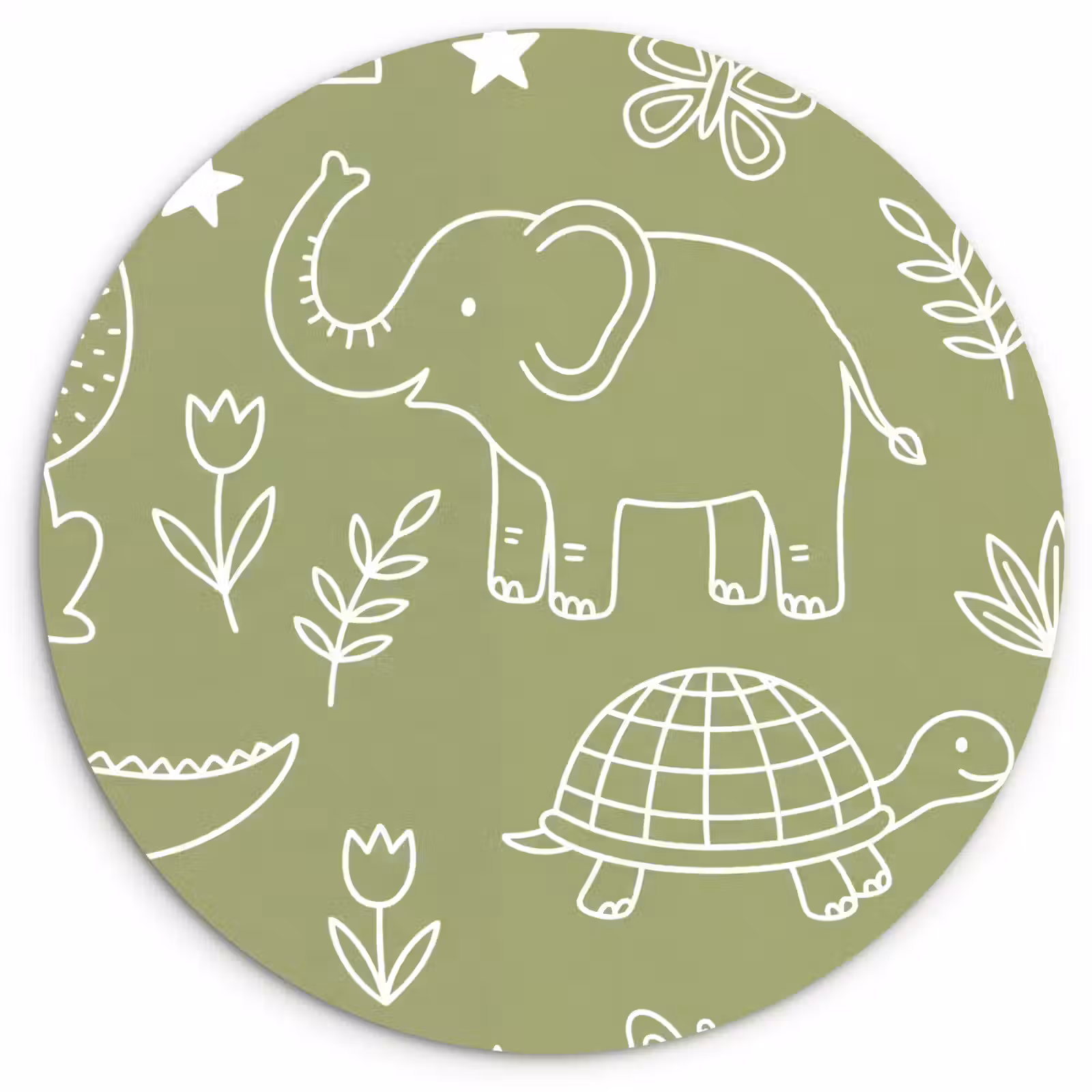 Wandcirkel - Glas - Dieren - Patroon - Illustratie - Natuur - Groen — 1