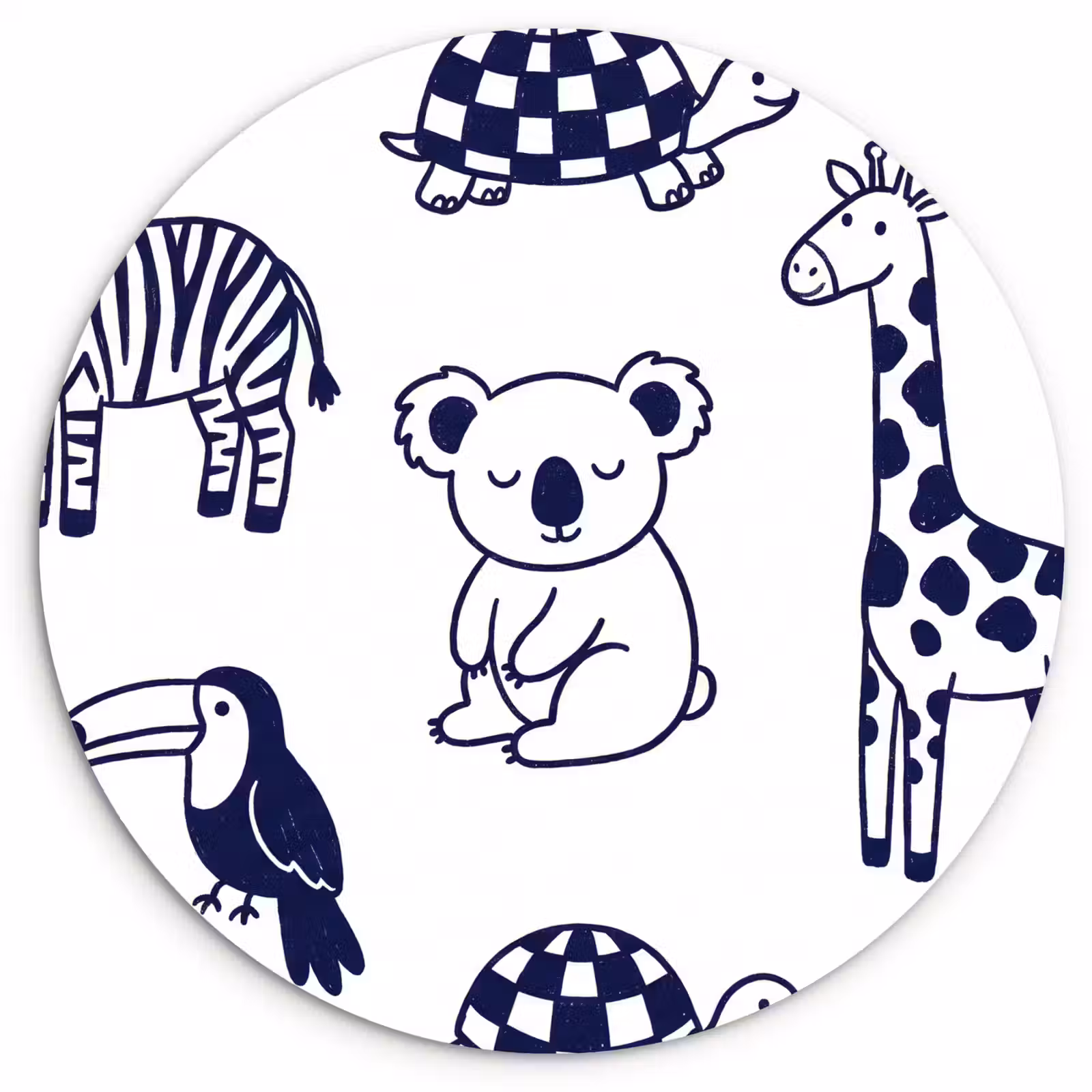 Wandcirkel - Glas - Dieren - Patroon - Kinderkamer - Grafisch - Wit-Blauw — 1