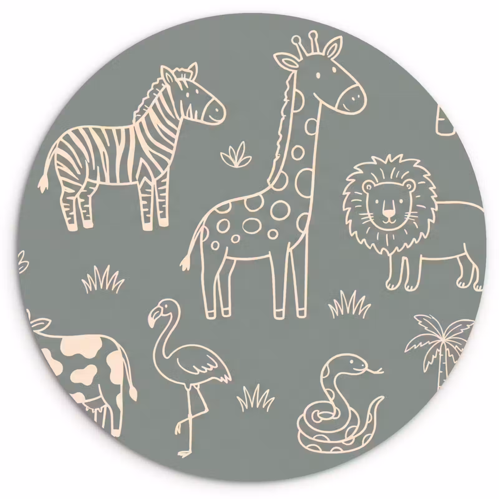 Wandcirkel - Glas - Dieren - Safari - Patroon - Illustratie - Groen — 1