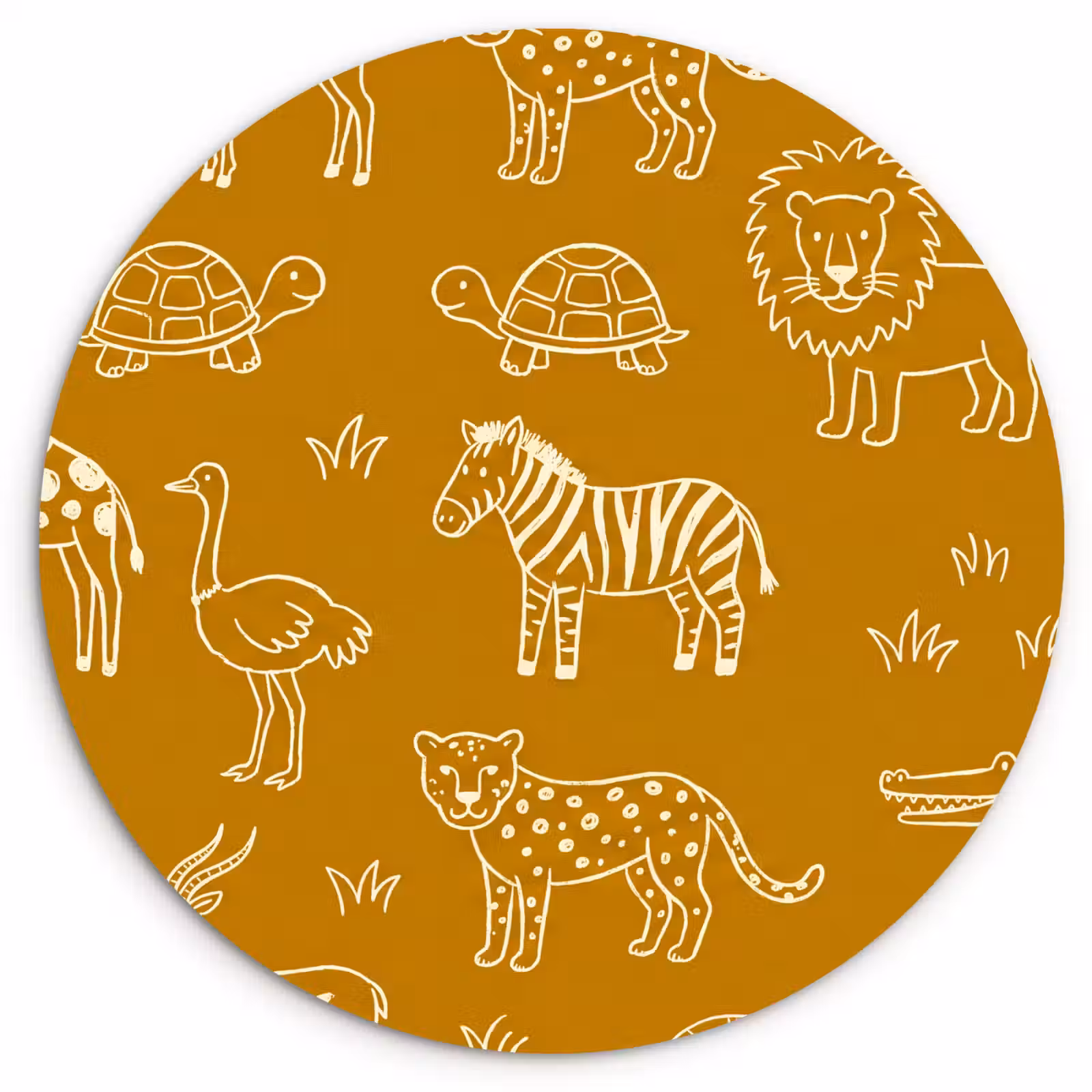 Wandcirkel - Glas - Dieren - Safari - Patroon - Kinderlijk - Oker — 1