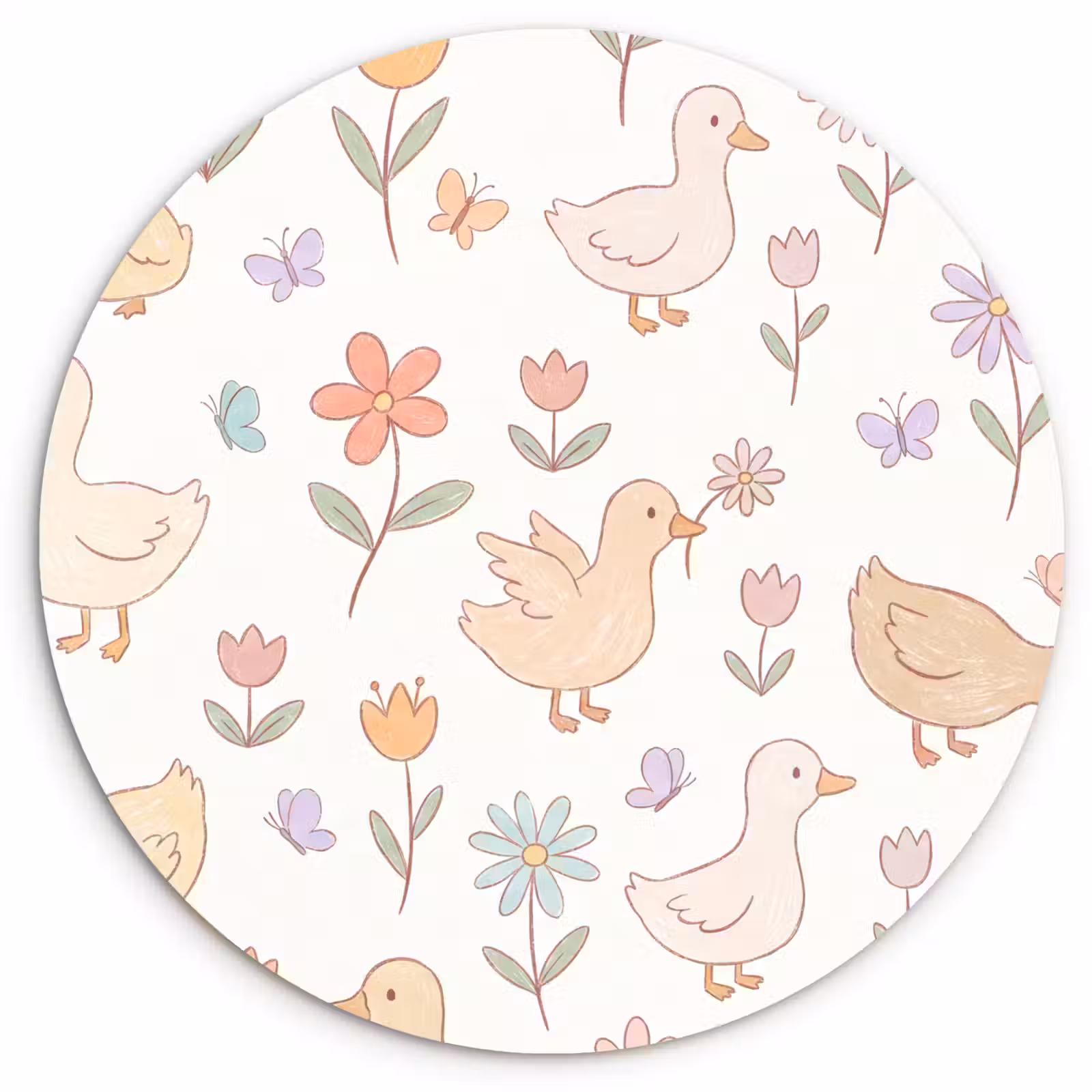 Wandcirkel - Glas - Vogel - Bloemen - Patroon - Pastel - Dieren — 1