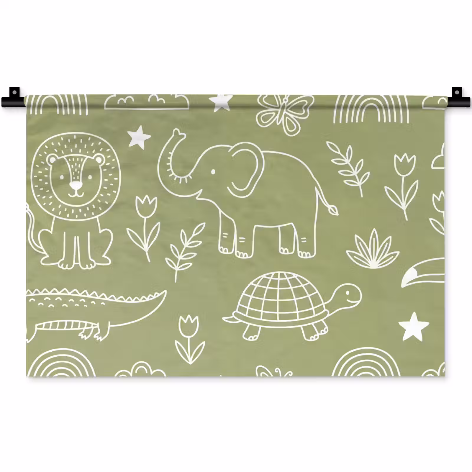 Wandkleed - Dieren - Patroon - Illustratie - Natuur - Groen — 1