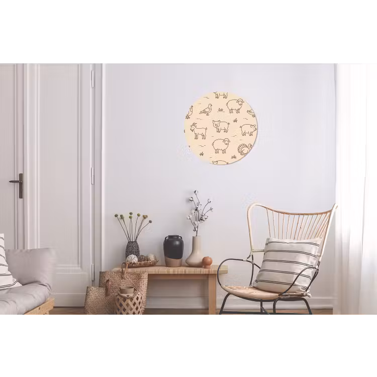 Wandcirkel - Aluminium - Dieren - Patroon - Boerderij - Minimalistisch - Beige — 2