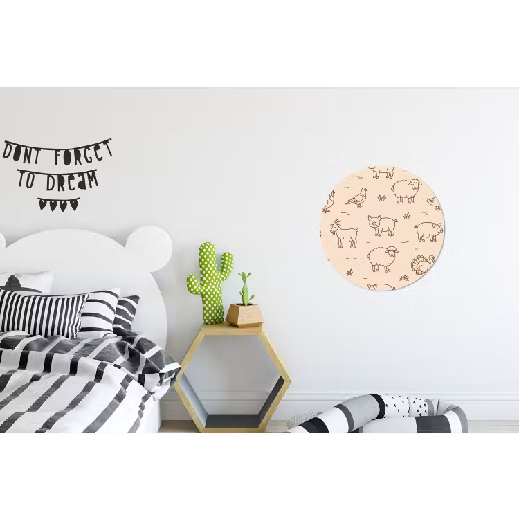 Wandcirkel - Aluminium - Dieren - Patroon - Boerderij - Minimalistisch - Beige — 5