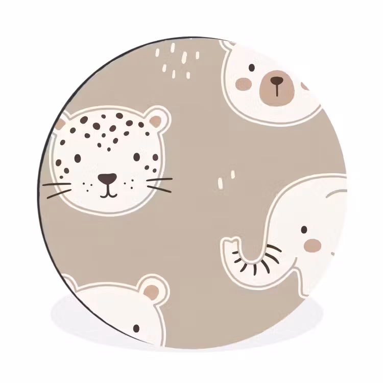 Wandcirkel - Aluminium - Dieren - Patroon - Illustratie - Modern - Beige — 1