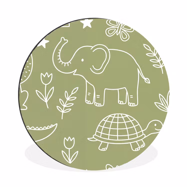 Wandcirkel - Aluminium - Dieren - Patroon - Illustratie - Natuur - Groen — 1