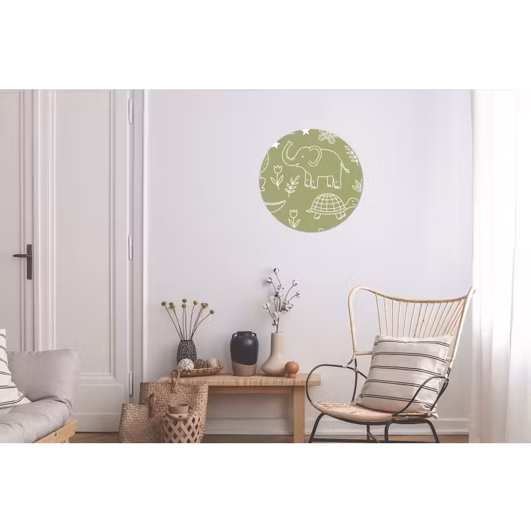 Wandcirkel - Aluminium - Dieren - Patroon - Illustratie - Natuur - Groen — 2