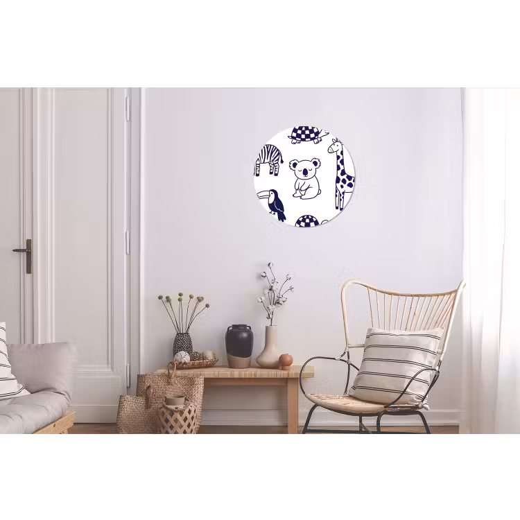Wandcirkel - Aluminium - Dieren - Patroon - Kinderkamer - Grafisch - Wit-Blauw — 2