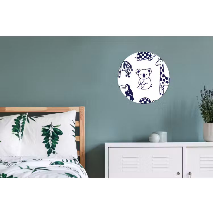 Wandcirkel - Aluminium - Dieren - Patroon - Kinderkamer - Grafisch - Wit-Blauw — 4