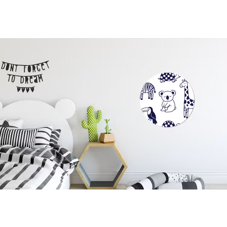 Wandcirkel - Aluminium - Dieren - Patroon - Kinderkamer - Grafisch - Wit-Blauw — 5