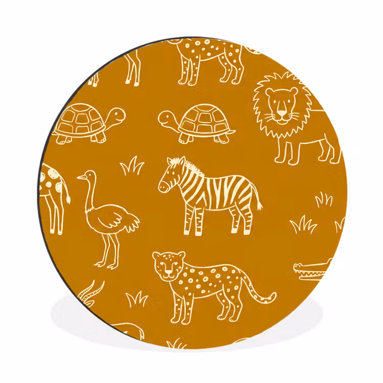 Wandcirkel - Aluminium - Dieren - Safari - Patroon - Kinderlijk - Oker — 1