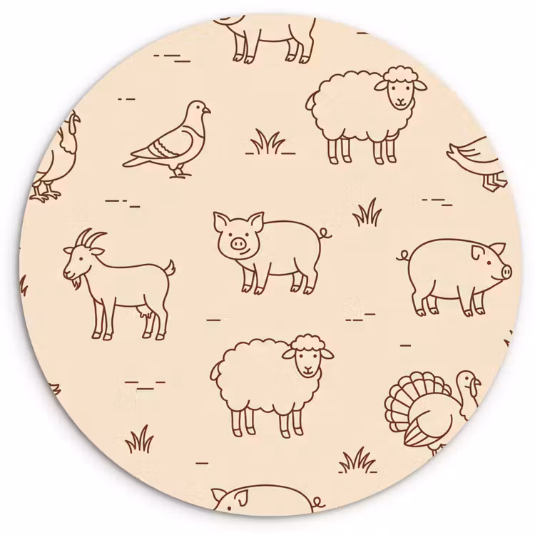 Wandcirkel - Glas - Dieren - Patroon - Boerderij - Minimalistisch - Beige — 1