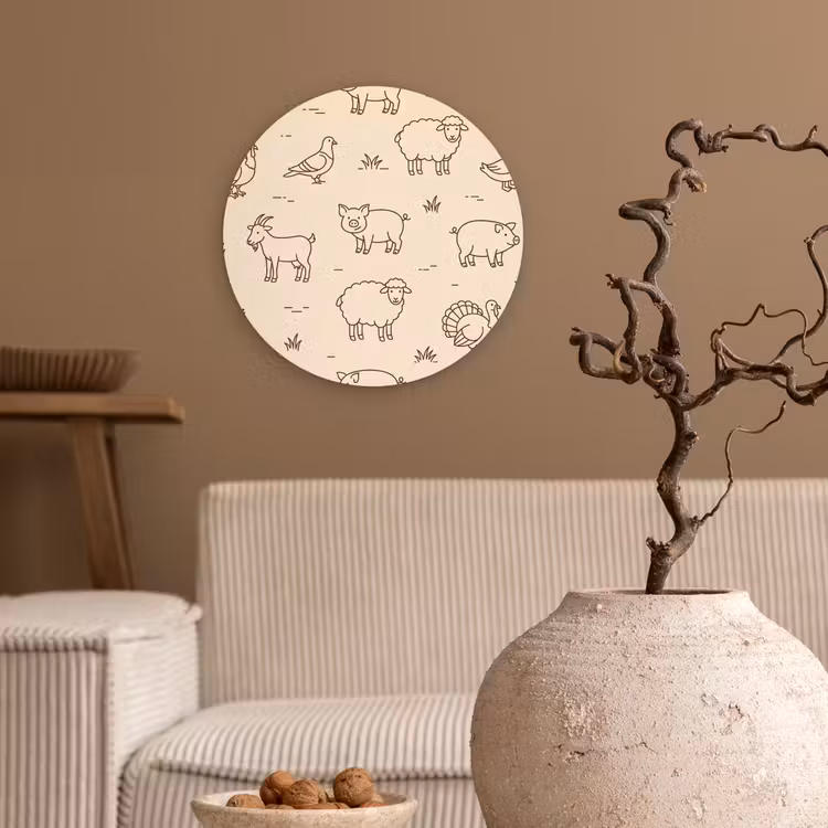 Wandcirkel - Glas - Dieren - Patroon - Boerderij - Minimalistisch - Beige — 2