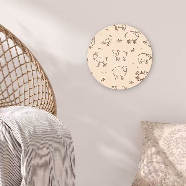 Wandcirkel - Glas - Dieren - Patroon - Boerderij - Minimalistisch - Beige — 5