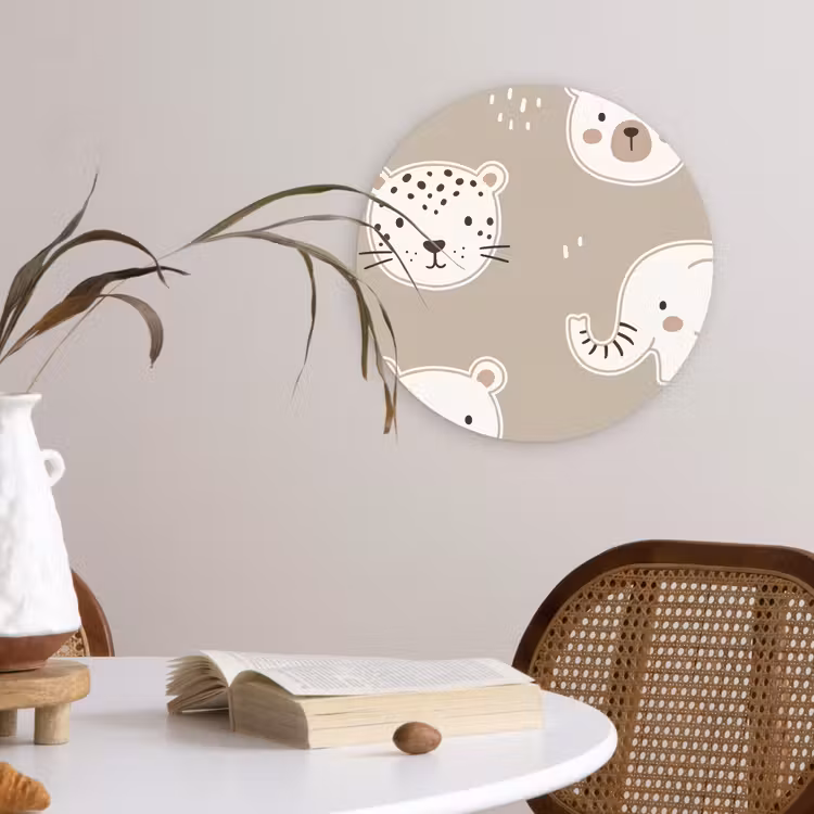 Wandcirkel - Glas - Dieren - Patroon - Illustratie - Modern - Beige — 4