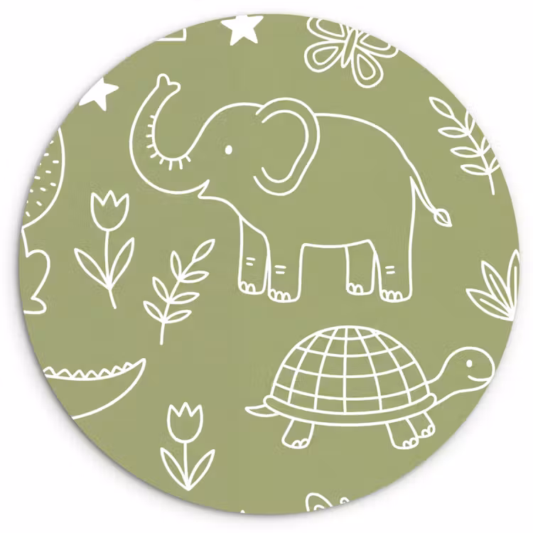 Wandcirkel - Glas - Dieren - Patroon - Illustratie - Natuur - Groen — 1