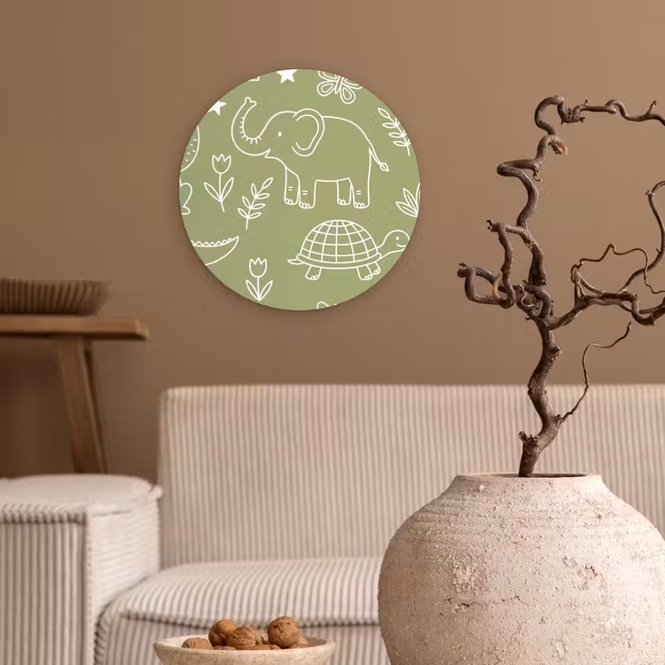 Wandcirkel - Glas - Dieren - Patroon - Illustratie - Natuur - Groen — 2