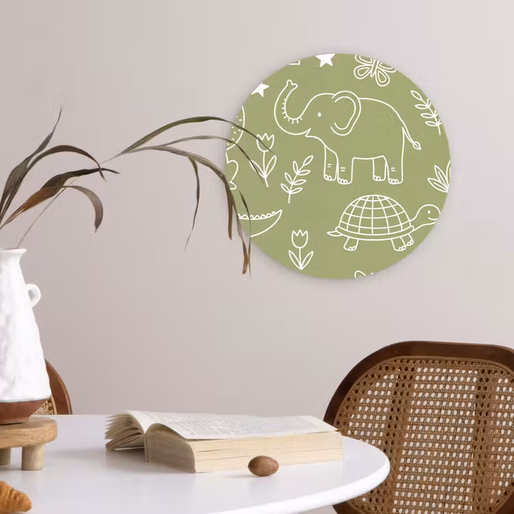 Wandcirkel - Glas - Dieren - Patroon - Illustratie - Natuur - Groen — 4