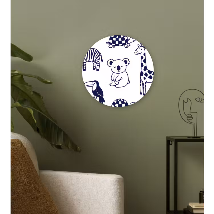 Wandcirkel - Glas - Dieren - Patroon - Kinderkamer - Grafisch - Wit-Blauw — 3