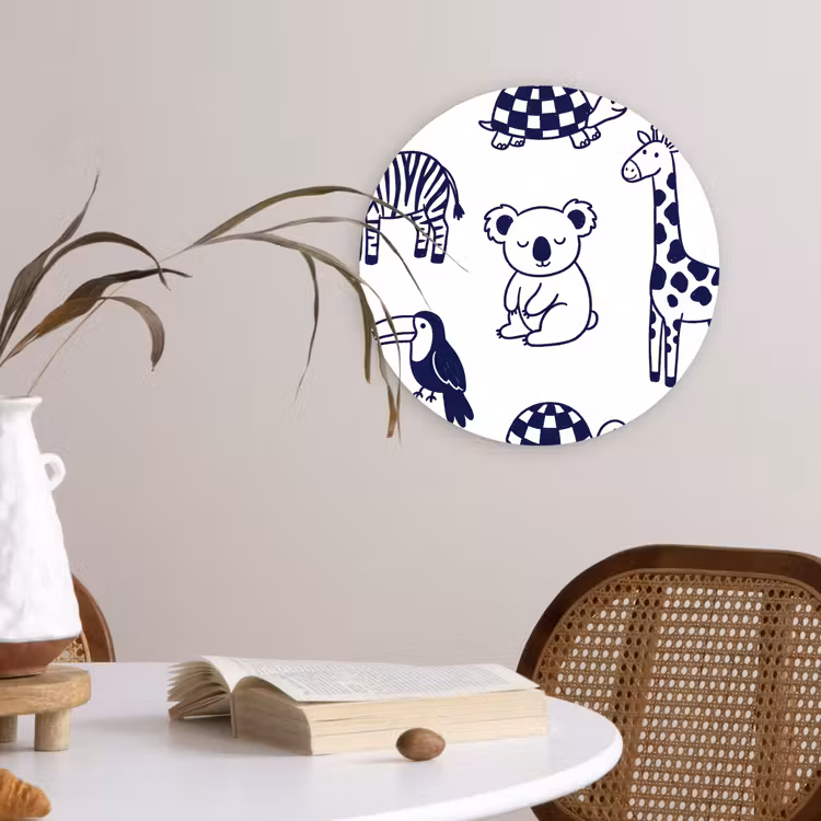 Wandcirkel - Glas - Dieren - Patroon - Kinderkamer - Grafisch - Wit-Blauw — 4